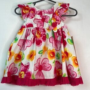 Signature Kids Headquarters Floral pink and white ruffle sleeve dress New!